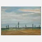 Fredo Bley, Pappeln in bewegter Landschaft, 2000, Öl auf Leinwand
