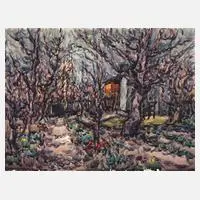 Hans-Peter Hund, "Garten im Vorfrühling", Aquarell auf Malpapier