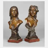 Paul Aichele, zwei Mädchenbüsten Jugendstil, Bronze