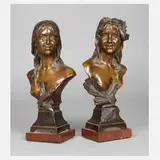 Paul Aichele, zwei Mädchenbüsten Jugendstil, Bronze