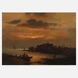 Theodor Genenger, Abend am Meer, Öl auf Leinwand