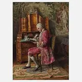 Hans Hamza, Eleganter Herr am Schreibsekretär, Öl auf Holztafel