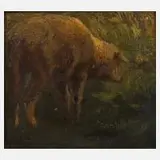 Christian Kröner, Schaf in Landschaft, Öl auf Holz