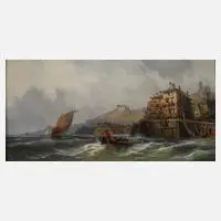 Charles Kuwasseg, Marinebild, Öl auf Holzplatte
