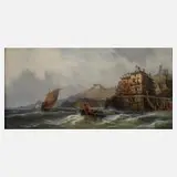Charles Kuwasseg, Marinebild, Öl auf Holzplatte