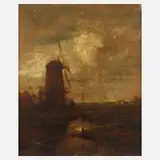 Georg Papperitz, Windmühle in der Dämmerung, Öl auf Leinwand