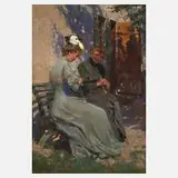 Prof. Otto Strützel, "Auf der Gartenbank", Öl auf Leinwand