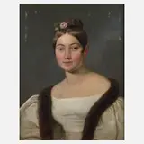 Albert Theer, Biedermeier-Dame mit Pelzkrawatte, 1847, Bleistiftvorzeichnung
