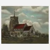 F. Woollard, Englische Dorfkirche, 1892, Öl auf Leinwand