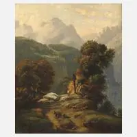 Romantiker, Mädchen am Marterl, Öl auf Leinwand