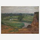 Fritz Behrendt, "Sommerliche Landschaft", Ölstudie auf Malkarton