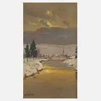 Thüringer Flusslandschaft by Walter Corsep, Öl auf Karton, sold Sep 2023
