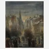 Valerijus Dombrovskis, Stadt im Regen, Öl auf Hartfaserplatte