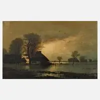 Döring, Norddeutsche Abendlandschaft bei Hochwasser, 1902, Öl auf Leinwand