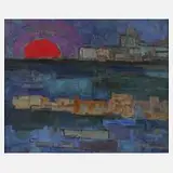 Stanislaw Marek Drozd, Sonnenuntergang, Öl auf Leinwand und Karton
