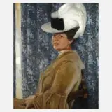 Prof. Fritz Erler, Elegante Dame mit Federhut, Öl auf Holzplatte