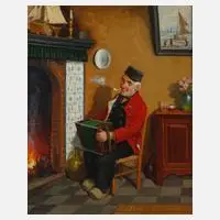 Pfeifenraucher by Hans Fenger, Öl auf Leinwand, sold Sep 2023