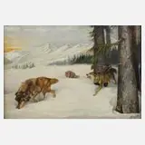 Gustav Greiner-Vetter, Wolfsrudel in Winterlandschaft, 1943, Öl auf Leinwand