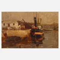 Rudolf Hellwag, "Hafen in Cornwall", 1910, Öl auf Leinwand und auf Pappe kaschiert