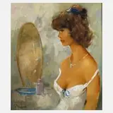 Ingfried Paul Henze-Morro, Junge Dame mit Spiegel, Öl auf Leinwand