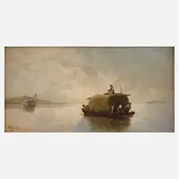 Max Kuglmayr, "Heuüberfahrt auf dem Chiemsee", Öl auf Leinwand