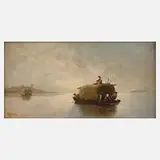 Max Kuglmayr, "Heuüberfahrt auf dem Chiemsee", Öl auf Leinwand