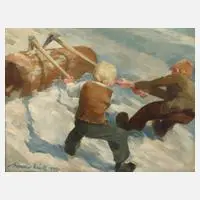 Walther Niedl, "Waldler-Buben", 1948, Öl auf Leinwand und auf Platte