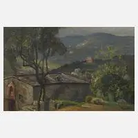 Paul Riess, Italienisches Bergdorf, Öl auf Malkarton