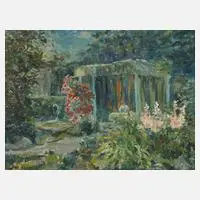 Gartenlandschaft by Heinrich Sans, Öl auf Hartfaserplatte, sold Sep 2023