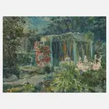 Heinrich Sans, Gartenlandschaft, Öl auf Hartfaserplatte