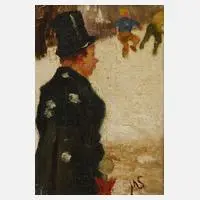 Winterszene by Martin Schönberger, Öl auf Malkarton, sold Sep 2023