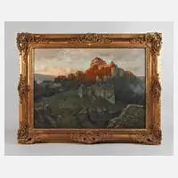 August Splitgerber, Burg im Abendlicht, Öl auf Leinwand