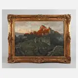 August Splitgerber, Burg im Abendlicht, Öl auf Leinwand