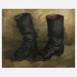 Hans Wohlrab, Die vergessenen Stiefel, 1946, Ölstudie auf Malkarton