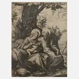 Giovanni Battista Fontana, Die Heilige Familie, 1588, Kupferstich auf schwachem Bütten