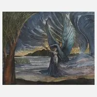 Prof. Ernst Fuchs, Leda mit dem Schwan, aquarellierte
