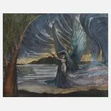 Prof. Ernst Fuchs, Leda mit dem Schwan, aquarellierte