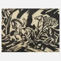 Reiter in Felsenlandschaft by Ludwig von Hofmann, Holzschnitt auf Japanpapier, sold Sep 2023