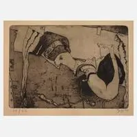 Horst Janssen, "Fädchen", Radierung