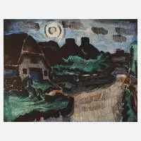 Ernst Mollenhauer, "Nächtliche Straße in Keitum", Farblithographie auf leichtem Karton