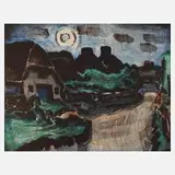 Ernst Mollenhauer, "Nächtliche Straße in Keitum", Farblithographie auf leichtem Karton