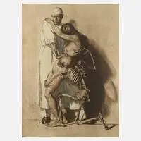 Ivo Saliger, Der Arzt, das Mädchen und der Tod, Farbradierung