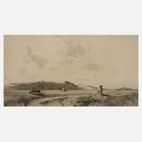 Prof. Otto Ubbelohde, "Landschaft mit Kühen", Radierung