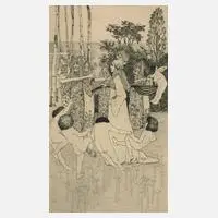 "Minnetraum" by Heinrich Vogeler, Radierung in Blaugrün gedruckt, sold Sep 2023