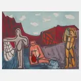 Werner Gilles, Drei Fischer am Strand, 1961, Farblithographie