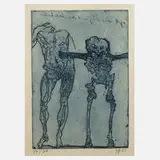 Horst Janssen, Figurative Komposition, Radierung in Blau mit kräftigem Plattenton