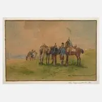 Theodor von Ehrmanns, "Österr. Dragonerpatrouille", 1890, Aquarell über Graphitvorzeichnung
