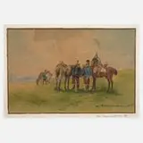Theodor von Ehrmanns, "Österr. Dragonerpatrouille", 1890, Aquarell über Graphitvorzeichnung