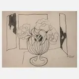 Heinrich Steiner, Stillleben mit Blumenvase, Zeichnung