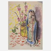 Prof. Albert Schaefer-Ast, Stillleben mit Madonna, Aquarell auf Japanpapier